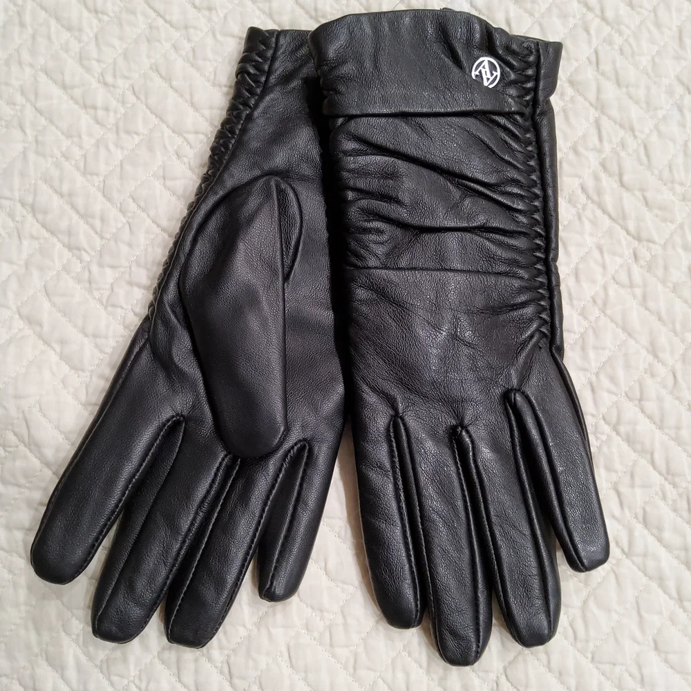 Black Leather Gloves with Logo